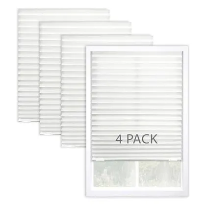 DEZ Furnishings Cordless No-Tools Pleated Fabric Shades, Pack of 4, White