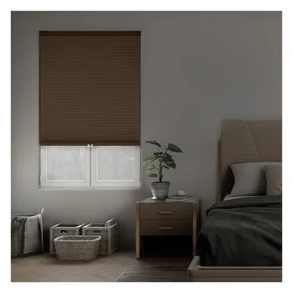 DEZ Furnishings Cordless 1.5" Signature Blackout Cellular Shade, Energy Saver, Latte
