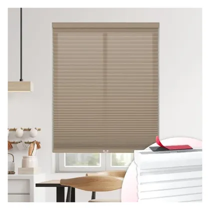 DEZ Furnishings EZ Stick No-Drill 1.5" Light Filtering Cellular Shade, Latte