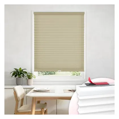 DEZ Furnishings EZ Stick No-Drill 1" Light Filtering Pleated Shade, Camel