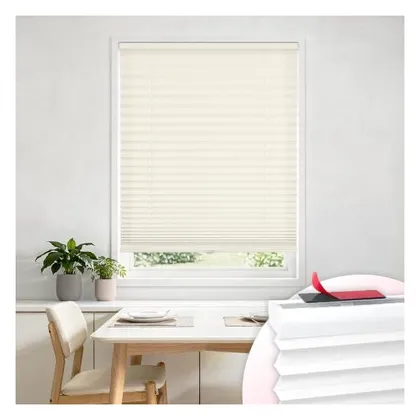 DEZ Furnishings EZ Stick No-Drill 1" Light Filtering Pleated Shade, Ecru