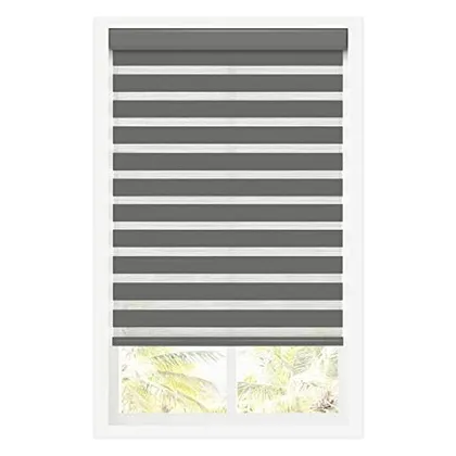 DEZ Furnishings Cordless Zebra Roller Shade, Dual Layer, Gray