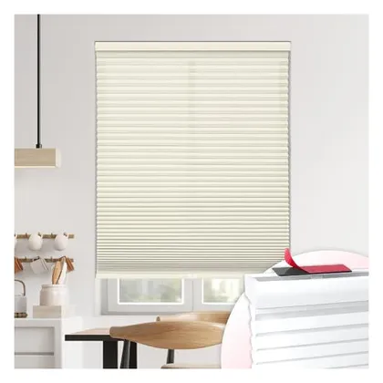 DEZ Furnishings EZ Stick No-Drill 1.5" Light Filtering Cellular Shade, Ivory