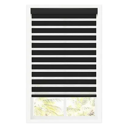 DEZ Furnishings Cordless Zebra Roller Shade, Dual Layer, Black