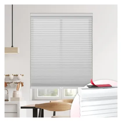 DEZ Furnishings EZ Stick No-Drill 1.5" Light Filtering Cellular Shade, Gray Cloud