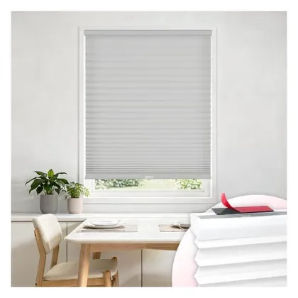 DEZ Furnishings EZ Stick No-Drill 1" Light Filtering Pleated Shade, Silver Gray