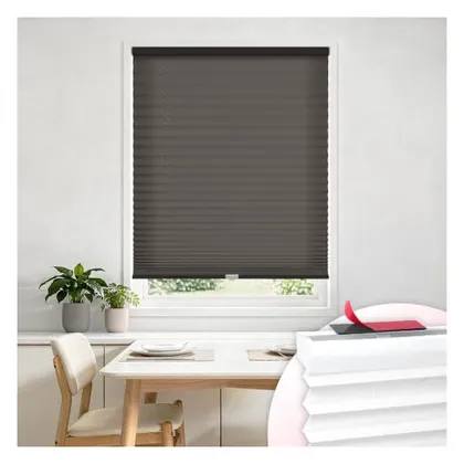DEZ Furnishings EZ Stick No-Drill 1" Light Filtering Pleated Shade, Black