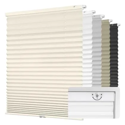 DEZ Furnishings EZ Fit No-Tools 1" Light Filtering Pleated Shade, Ecru